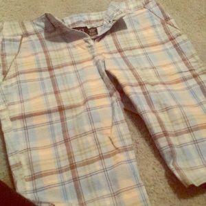 Brown, blue and white shorts